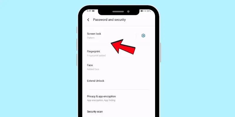 How to set up screen lock on a mobile phone, showing password and security settings with the option for pattern lock highlighted.