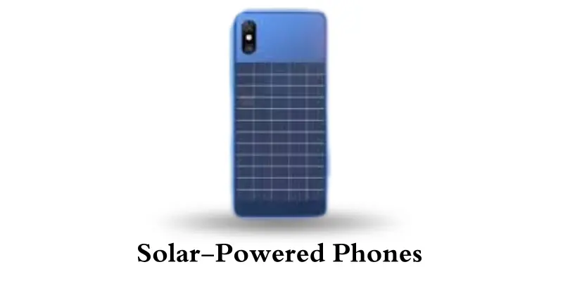 Solar-powered phone featuring a solar panel on the back for eco-friendly charging, combining technology and sustainability.